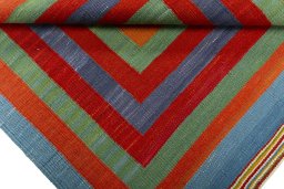 Full view of New Kilim Sofre rug from Turkey, 107 × 99 cm in Multi Color tones