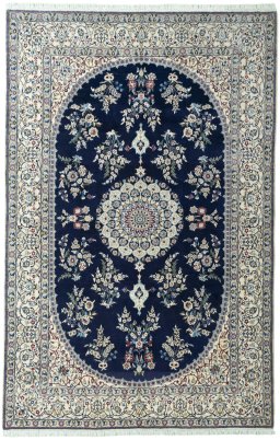 Full view of 2000s Nain rug from Iran / Persia, 306 × 199 cm in Blue tones