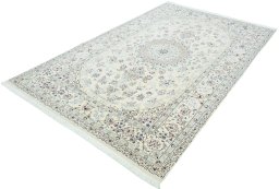 Corner detail of 2000s Nain rug showing border pattern and Wool pile