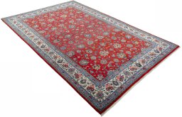 Close-up detail of 2000s Sarough rug from Iran / Persia showing Wool weave