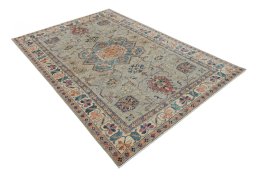 Corner detail of New Kazak rug showing border pattern and Wool pile