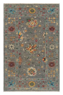 Full view of New Farahan rug from Pakistan, 123 × 81 cm in Gray tones