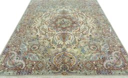Surface texture of New Tabriz 50/60/70 Raj rug with natural Cork and intricate pattern