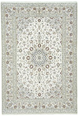 Full view of 2000s Kashan rug from Iran / Persia, 292 × 200 cm in Beige tones