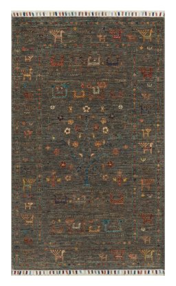 Full view of New Samarkand rug from Pakistan, 127 × 79 cm in Gray tones
