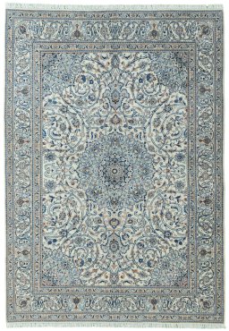 Full view of 2000s Kashmar rug from Iran / Persia, 286 × 201 cm in Beige tones
