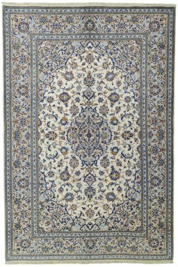Full view of 2000s Kashan rug from Iran / Persia, 307 × 205 cm in Beige tones