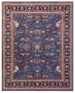 Full view of New Farahan rug from Pakistan, 450 × 364 cm in Blue tones
