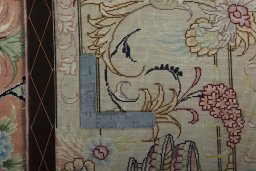 Backside of handmade 2000s Tabriz 50/60/70 Raj rug showing knot structure and weave density