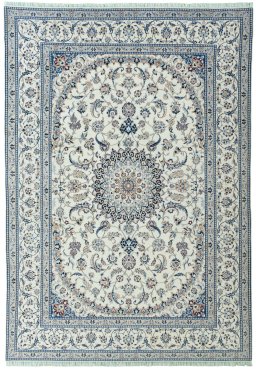 Full view of New Nain rug from Iran / Persia, 355 × 247 cm in Beige tones