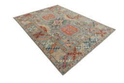 Corner detail of New Kazak rug showing border pattern and Wool pile