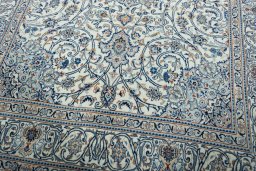 Close-up detail of 2000s Kashmar rug from Iran / Persia showing Wool weave