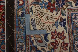 Close-up detail of 2000s Moud rug from Iran / Persia showing Wool weave
