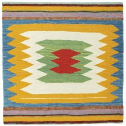 Full view of New Kilim Sofre rug from Turkey, 79 × 79 cm in Multi Color tones