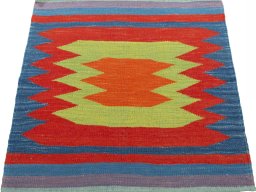 Close-up detail of New Kilim Sofre rug from Turkey showing Wool weave
