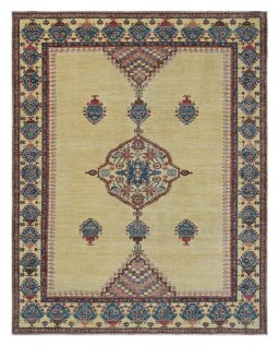 Full view of New Farahan rug from Pakistan, 274 × 212 cm in Yellow tones