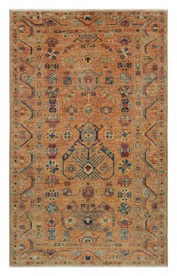 Full view of New Kazak rug from Pakistan, 159 × 98 cm in Yellow tones
