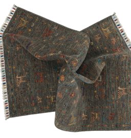 Full view of New Samarkand rug from Pakistan, 127 × 79 cm in Gray tones