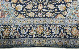Full view of 2000s Kashan rug from Iran / Persia, 398 × 293 cm in Blue tones
