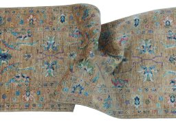 Full view of New Farahan rug from Pakistan, 258 × 76 cm in Yellow tones