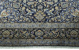 Full view of New Kashan rug from Iran / Persia, 326 × 248 cm in Blue tones