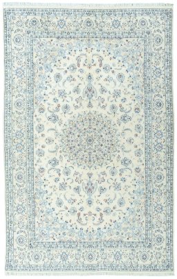 Full view of New Nain rug from Iran / Persia, 307 × 198 cm in Beige tones