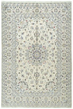 Full view of 2000s Kashan rug from Iran / Persia, 296 × 196 cm in Beige tones
