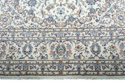 Full view of 2000s Kashan rug from Iran / Persia, 350 × 245 cm in Beige tones