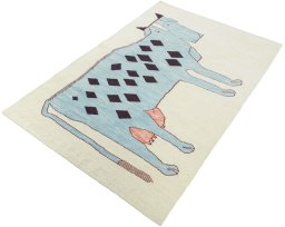 Corner detail of New Kilim Dastan rug showing border pattern and Wool pile
