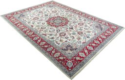 Close-up detail of 2000s Sarough rug from Iran / Persia showing Wool weave