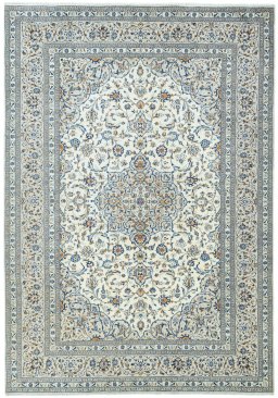Full view of 2000s Kashan rug from Iran / Persia, 347 × 240 cm in Beige tones