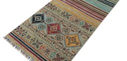 Backside of handmade New Samarkand rug showing knot structure and weave density