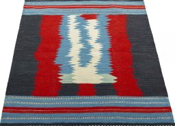 Close-up detail of New Kilim Sofre rug from Turkey showing Wool weave