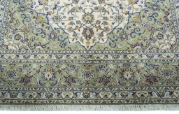 Full view of 2000s Kashan rug from Iran / Persia, 300 × 206 cm in Beige tones