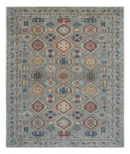 Full view of New Kazak rug from Pakistan, 310 × 259 cm in Gray tones