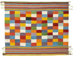 Full view of New Kilim Sofre rug from Turkey, 90 × 109 cm in Multi Color tones