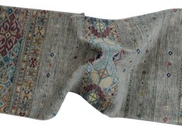 Full view of New Samarkand rug from Pakistan, 247 × 77 cm in Gray tones