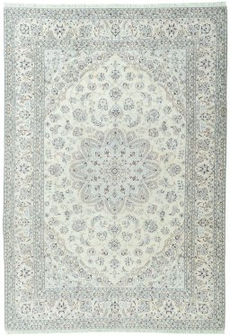 Full view of 2000s Nain rug from Iran / Persia, 357 × 247 cm in Beige tones