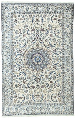 Full view of 2000s Nain rug from Iran / Persia, 310 × 201 cm in Beige tones