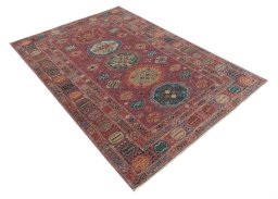 Corner detail of New Kazak rug showing border pattern and Wool pile