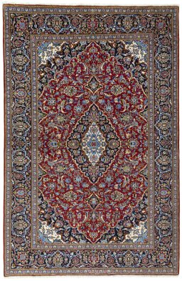 Full view of New Kashan rug from Iran / Persia, 213 × 139 cm in Red tones