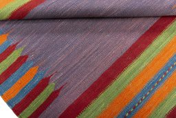 Full view of New Kilim Sofre rug from Turkey, 105 × 98 cm in Multi Color tones