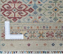 Corner detail of New Samarkand rug showing border pattern and Wool pile