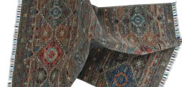 Full view of New Samarkand rug from Pakistan, 123 × 79 cm in Gray tones