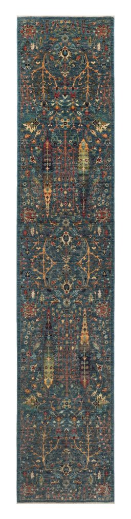 Full view of New Haj-jalili rug from Pakistan, 410 × 79 cm in Blue tones