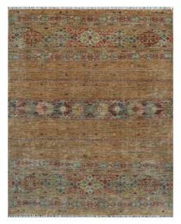 Full view of New Samarkand rug from Pakistan, 248 × 202 cm in Yellow tones