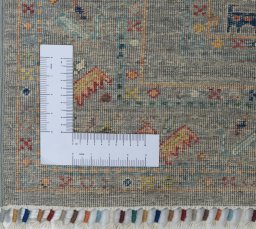 Corner detail of New Samarkand rug showing border pattern and Wool pile
