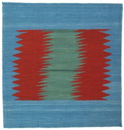Full view of New Kilim Sofre rug from Turkey, 97 × 92 cm in Multi Color tones