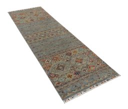 Corner detail of New Samarkand rug showing border pattern and Wool pile