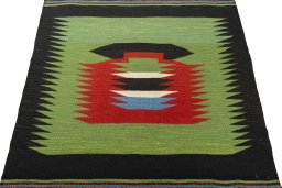 Close-up detail of New Kilim Sofre rug from Turkey showing Wool weave